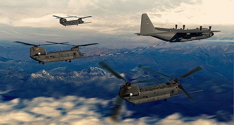 مشروعان بسرعات مختلفة في صورة واحدة.. مشروع مروحية النقل الثقيل CH-47 طويل الأمد وطائرة النقل C-130J التي تم تنفيذها بسرعة